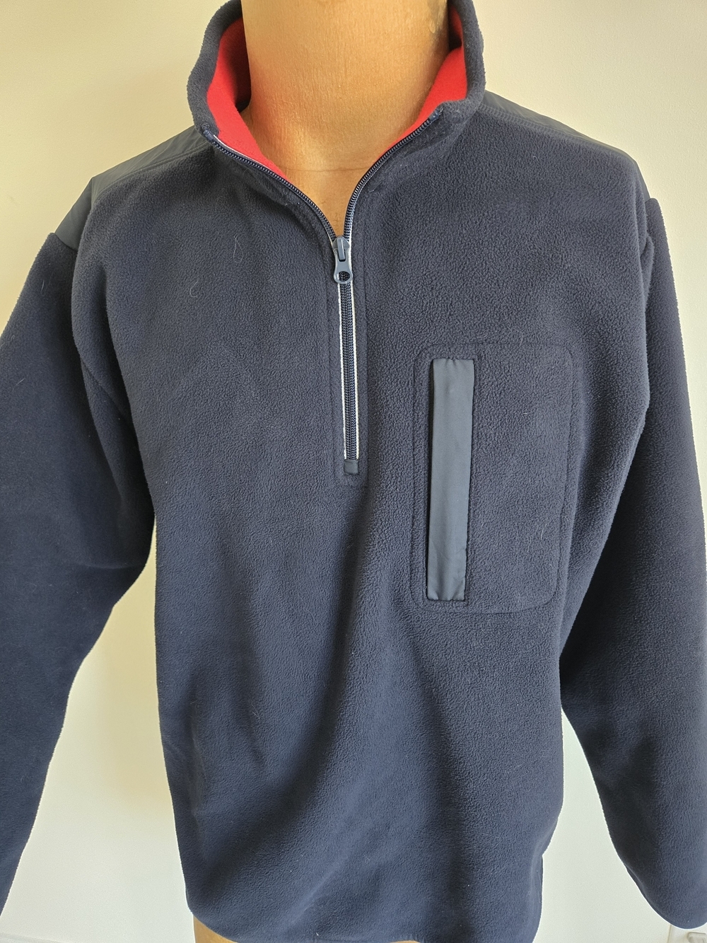 Brooks Brothers Navy Quarter-Zip Fleece with Red Inner Collar - Picture 2 of 8